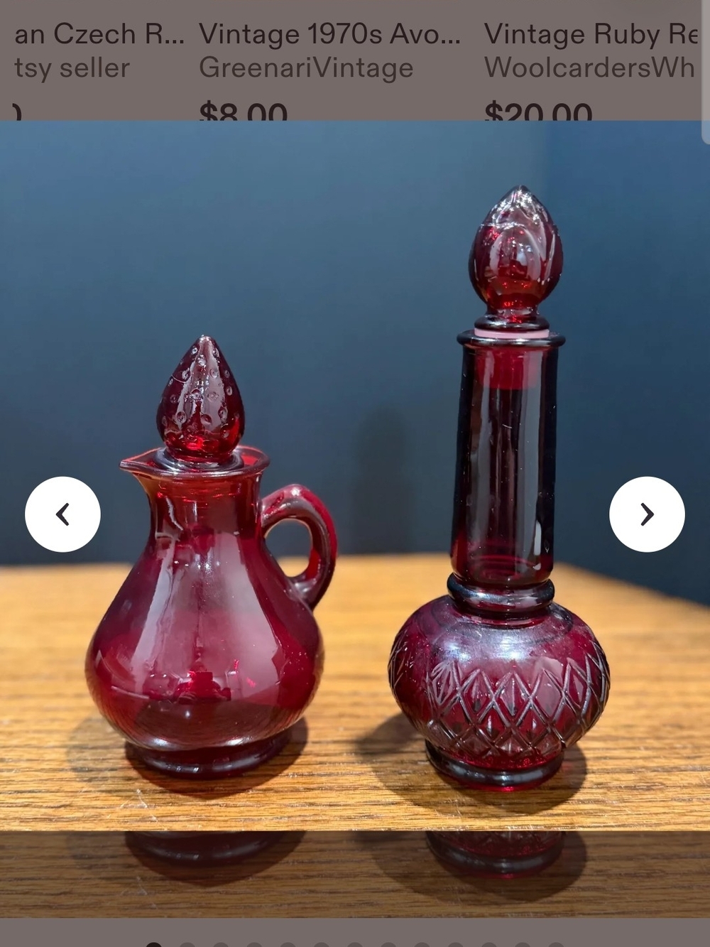 Avon Ruby Red Glass Cruet and Perfume Bottle Set 1970's